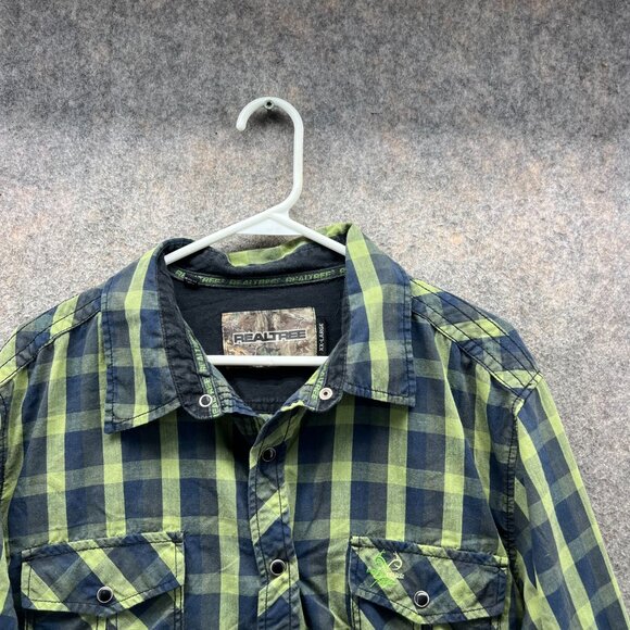 Reeltree Shirt Men 2XL Green Black Plaid Check Western Pearl Snap  XXL Outdoors - Picture 12 of 14